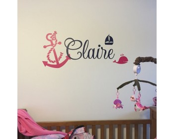 Anchor Whale with Name Wall Decal -Baby Sailor